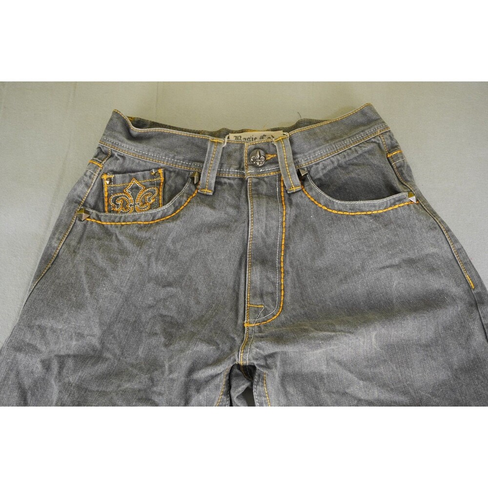Vtg Basic Code Men's 32x32 Jeans Fleur De Lis Embroidered Baggy Y2K Grey Denim - Picture 5 of 10